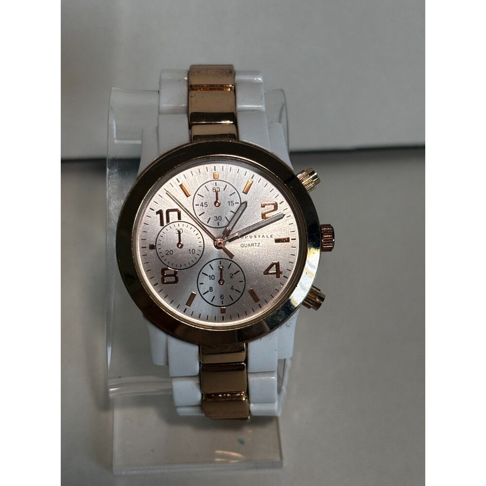 Aeropostale chrono style white and rose gold women's watch, working